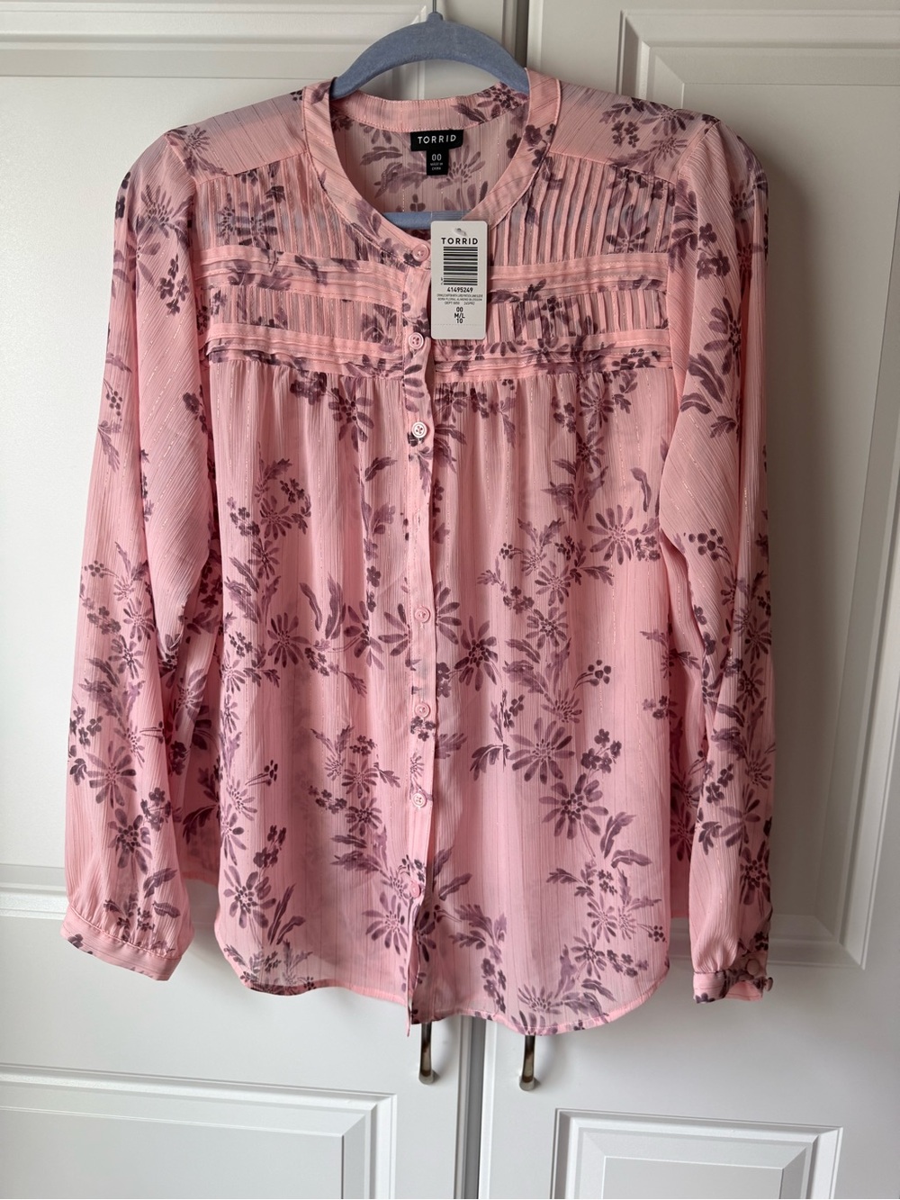 torrid Pink Floral Pintuck Button-Front Blouse